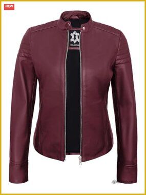 Real Lambskin Cafe Racer Style Leather Jacket